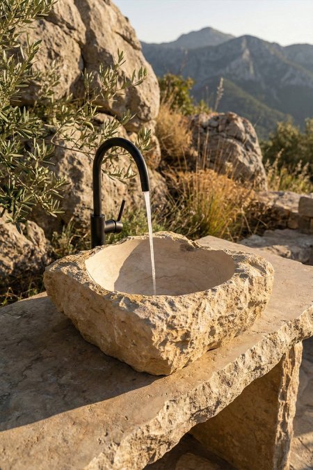 حوض حجر طبيعي (مربّع صخري) – 40×40 سم